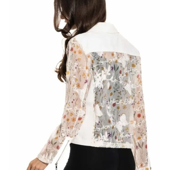 White Multicolor Denim Jacket with Floral Embroidery - Picture 2 of 2